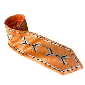 ROMARIO MANZINI Orange Cream Black Pattern Ugly Tie Wide Unique Hideous Madmen